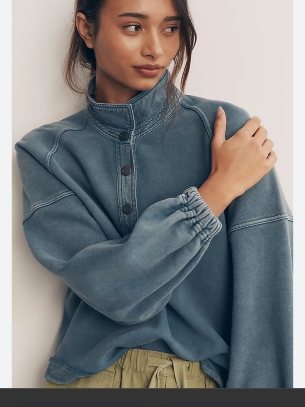 Washed Slate Mock-Neck Pullover Sweatshirt